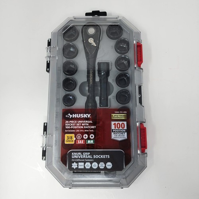 #ad Husky 26 Piece Universal Socket Set 3 8 Drive 100 Position Ratchet Black Case $27.99