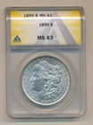 1890 MORGAN SILVER DOLLAR $1 COIN MS 63 ANACS GRADED