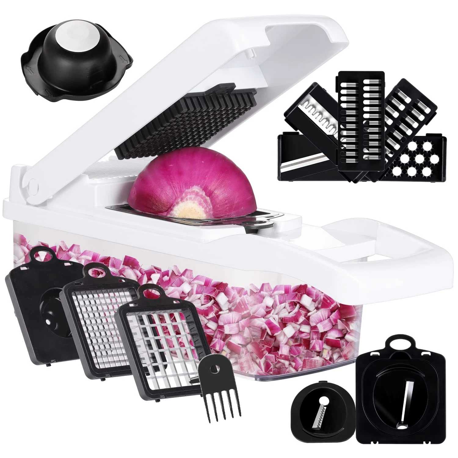 Vegetable Chopper Mandoline Slicer Pro - 16 in 1 Interchangeable Blades Food ...