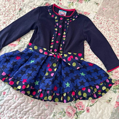 Mimpi Girls Navy Fit & Flare  Long Sleeve Stars Polka Dot Bow size 9 months