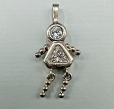 Sterling Silver Clear Stone CZ Little Girl Charm Pendant April Birthstone