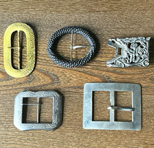 Lot of 5 Metal Belt Buckles Floral Theme Mixed Shapes Silver Gold Black