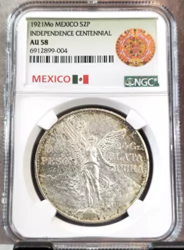 1921 MEXICO SILVER 2 PESOS DOS PESOS LIBERTAD NGC AU 58 SCARCE GREAT COIN