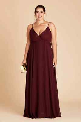 Birdy Grey  Cabernet Burgundy Spaghetti Chiffon Kaia Maxi Dress Plus Size 2X