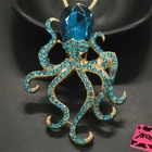 New Fashion Women Blue Rhinestone Cute Octopus Crystal Pendant Chain Necklace