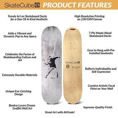 Skateboard Canvas Wall Art - Banksy 3 Piece Set on 7 Ply