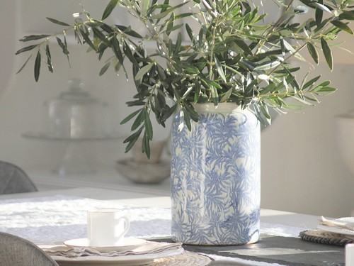 JARRÓN DE VIDRIO FRANCÉS DE HOJA AZUL DECORACIÓN DE HOGAR FLOR DE COLECCIÓN FIESTA BODA NAVIDAD - Imagen 3 de 8