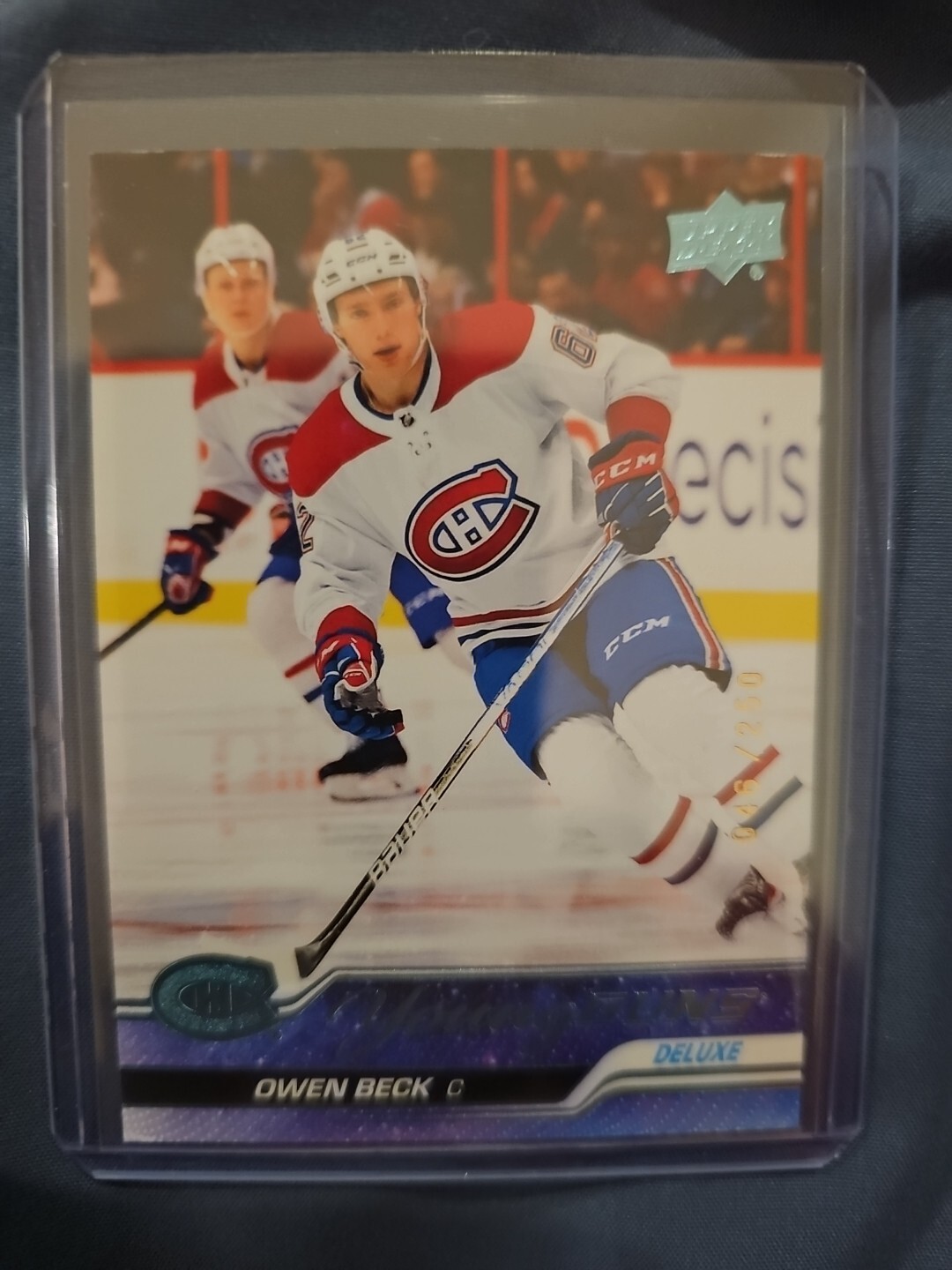 2023-24 Upper Deck Series One Owen Beck Young Guns Deluxe 46/250 Rookie RC