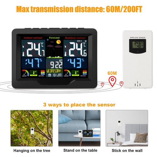 Digital LCD Indoor & Outdoor Weather Station Alarm Clock Thermometer Wireless - Picture 4 of 11