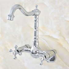 3-3/8" Chrome Double Cross Handle Bathroom Wall Mounted Basin Sink Faucet Zqg208