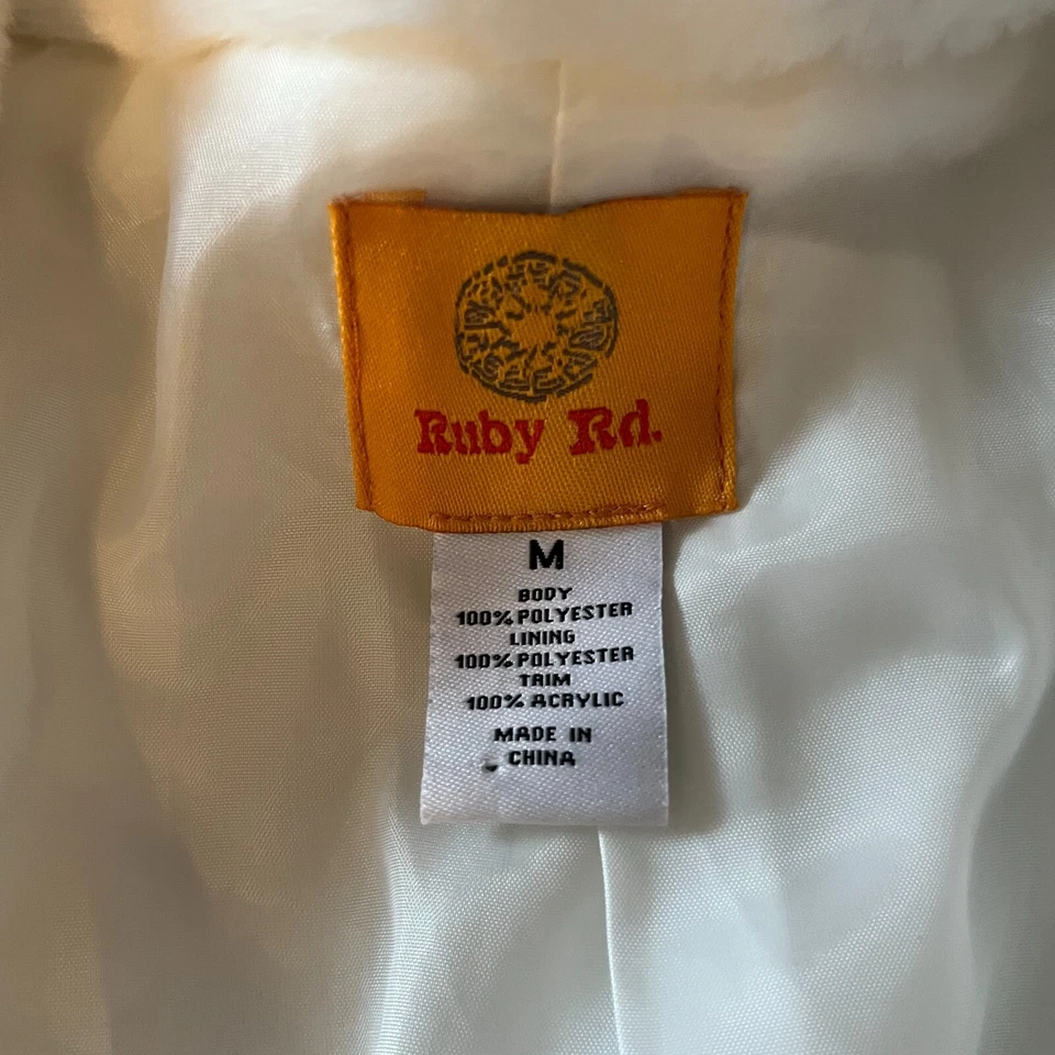 Ruby Rd Womens M Cream Full Zip Quilted Puffer Vest w/Faux Fur Collar Sleeveless - Image 4 of 4