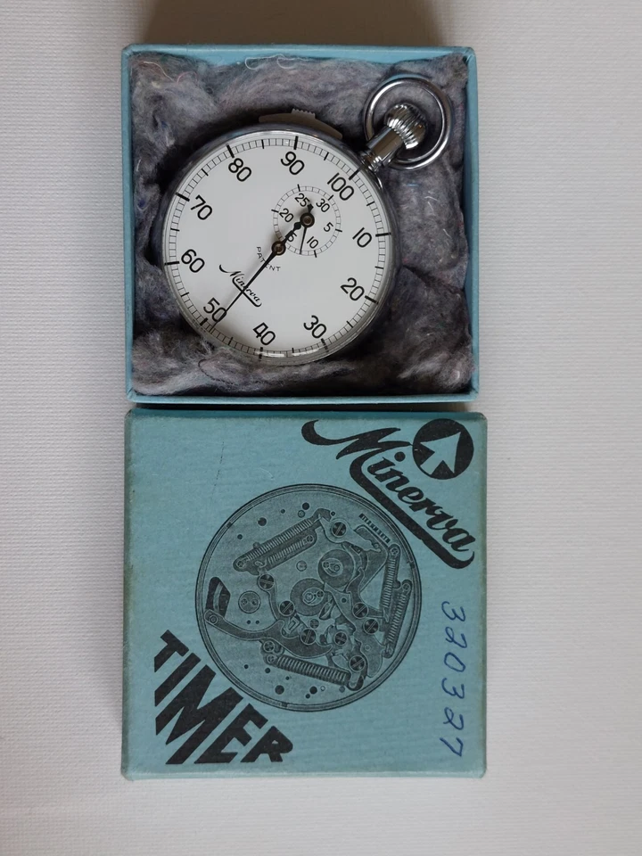 Raro Cronómetro Temporizador Minerva De Colección Esfera Blanca + Caja Original Patente Suiza Funciona Foto 2 de 4