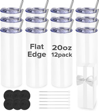 20 Oz Sublimation Tumblers - 12 Pack Stainless Steel Insulated Cups with Lids 