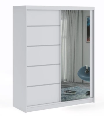 ELUKS GROUP LTD Modern Sliding Door Wardrobe with Mirror Optional Drawers 2 Hanging Rail