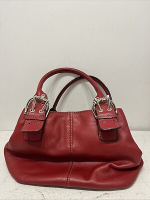 Tignanello  Red Leather Mini Tote Double Handle Purse Bag Adjustable Straps