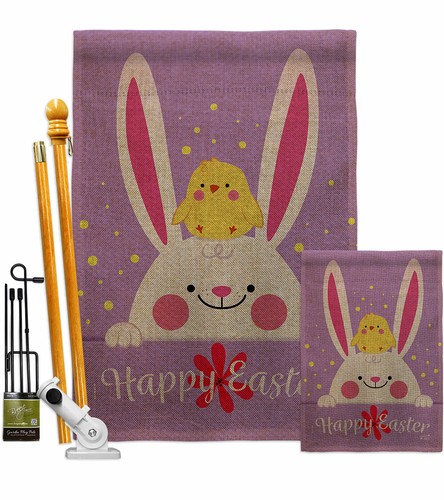 Bandera de jardín con arpillera de pollito conejito primavera Pascua regalo decorativo patio pancarta - Imagen 5 de 19