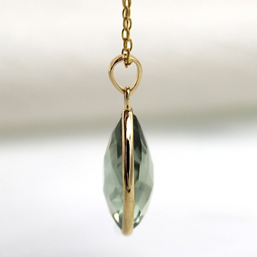 Natural Green Amethyst Pendant Pear Solid 18k Yellow Gold Pendant Free Chain - Picture 5 of 6