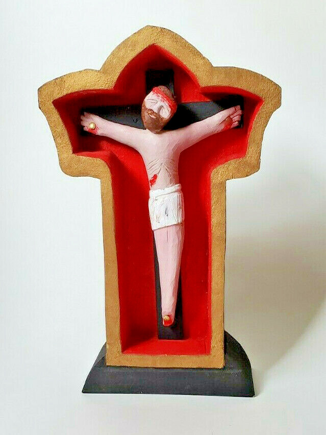Handmade Hand Carved Wood Crucifix Jesus Religious Statue Figure