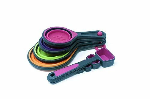 Collapsible Silicone Measuring Cups and Plastic Spoons 8 Piece Set | Multi-Color - Image 2 of 4