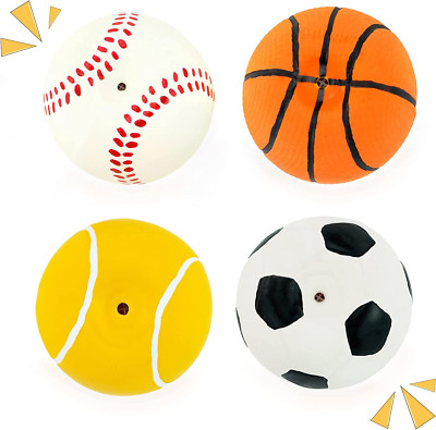 CHIWAVA 4 Pack 2.4'' Squeak Latex Puppy Dog Toy Ball Sports Balls Sets Fetch Inte