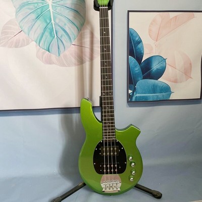 Green 4 Strings Electric Bass Guitar Bongo Shaped HH Pickups Chrome Hardware