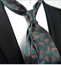Classic Polka Dot Brown Green Leaf JACQUARD WOVEN 100 Silk Men's Necktie Tie