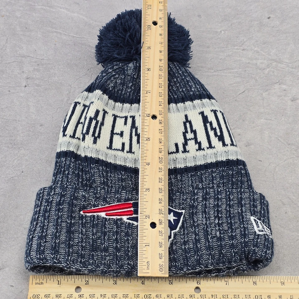New Era New England Patriots Pom Gorro Guión Nombre Azul Gris Talla Única Foto 2 de 4