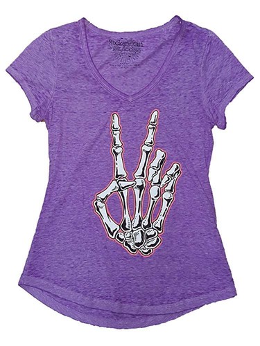 Junior Womens Purple Semi-Sheer Bony Finger T-Shirt Halloween Skeleton Medium - 第 1/1 張圖片