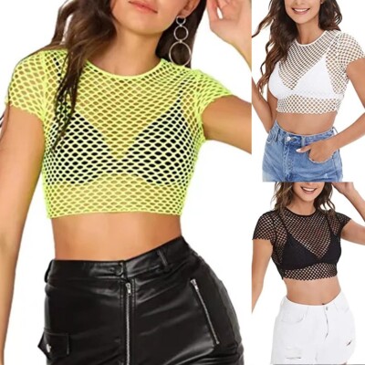 Frauen Durchsichtige Mesh Fish Net Kurzarm Bluse Perfekt für den Sommer