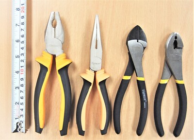 HOTECHE 4PC Plier 8'' Combination 8'' Long Nose 7'' Diagonal Cutter 6'' Slip Joint