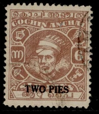 INDIAN STATES - Cochin GVI SG93a, 2p on 6p, FINE USED.