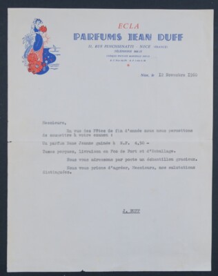Rechnung 1960 PARFUMERIE ECLA JEAN DUFF NICE illustriert 34