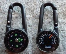 Compass Carabiner Clip-On with Dual Thermometer and Directional Faces Hiking