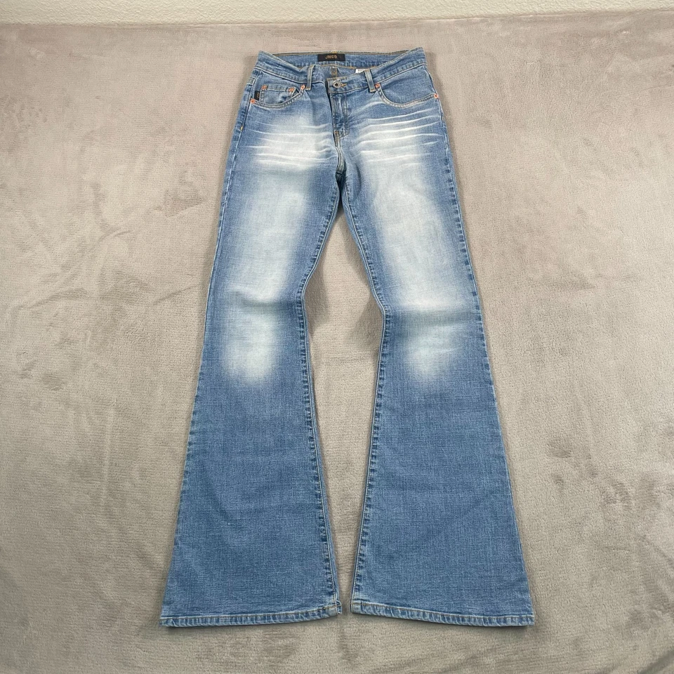 Vintage JNCO Flared Jeans Women 7 (28x33) Blue Wash Wide Hem Embroidered Pocket - Image 4 of 4