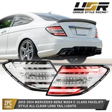All Clear Lens RED LED Tail Light L+R For 12-14 Mercedes C-Class W204 2D/4D AMG