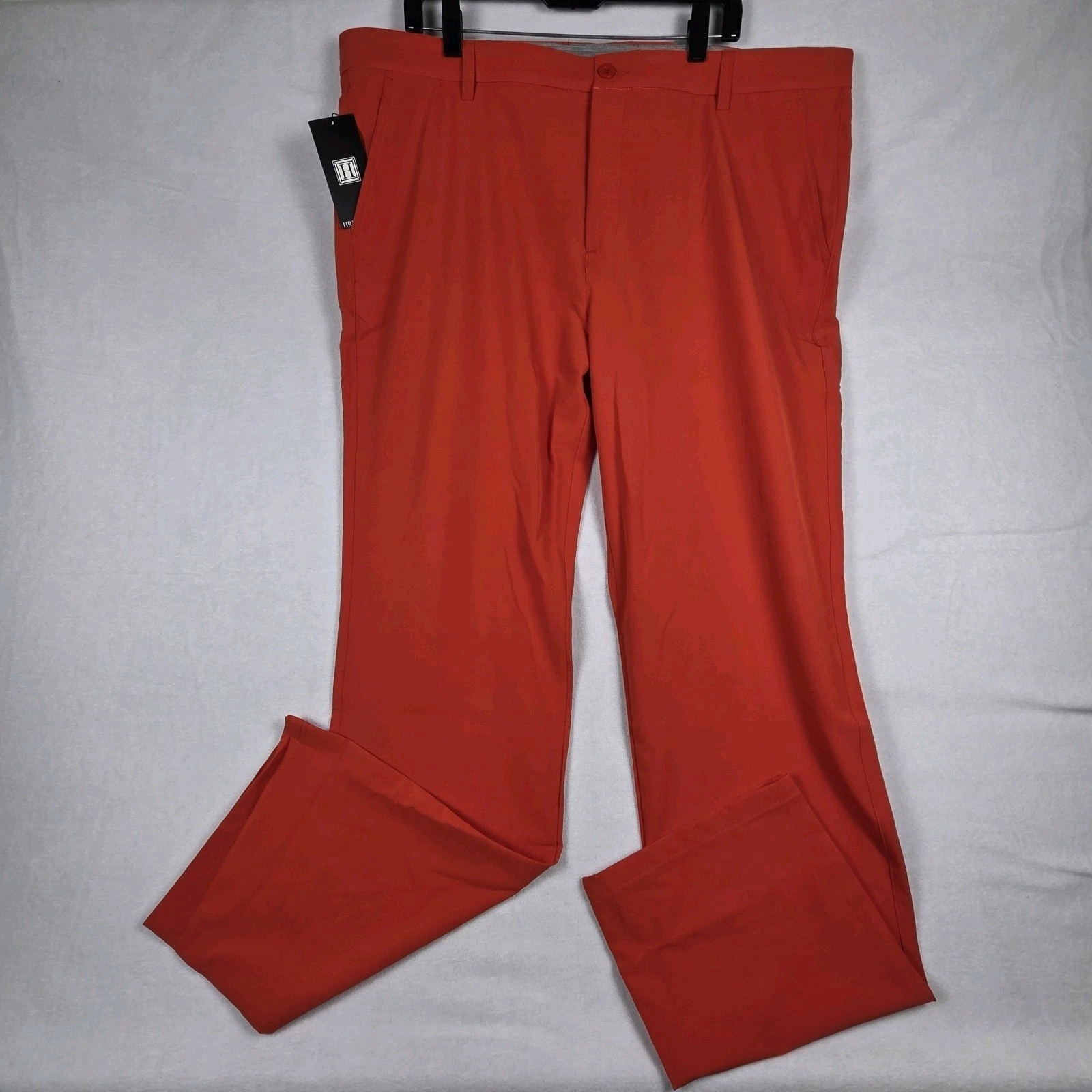 Hreski Mens Golf Pants 42x34 Orange Lightweight Stretch Quick Dry Flat Front NWT