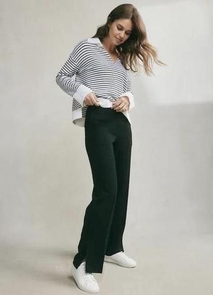 Women White Label Trousers Black Polyester 38 / M