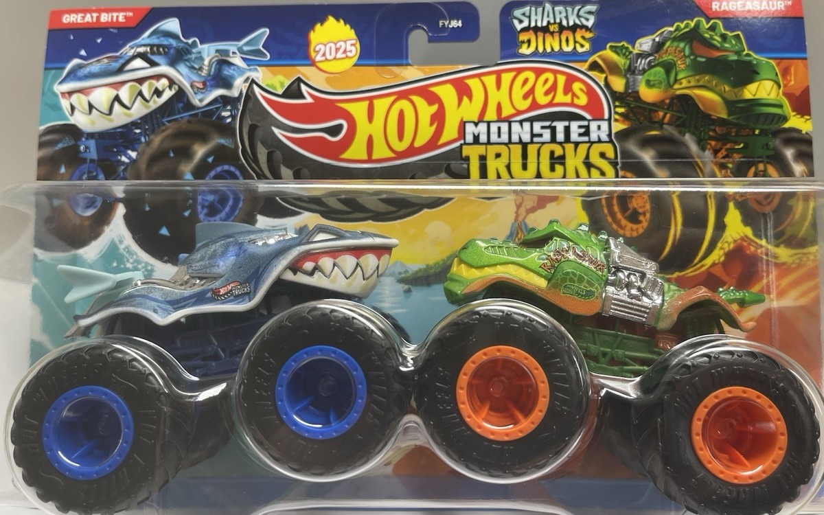 2025 Hot Wheels Monsters Trucks “GREAT BITE & RAGEASAUR SHARKS Vs
