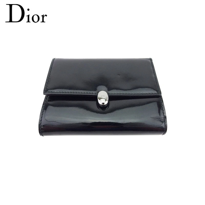 Portefeuille Dior Tri Fold avec Fermeture Éclair Femme Homme Marque Cd Noir Argent Émaillé Cuir
