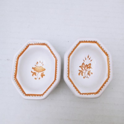 R Bondil a Moustiers Faience Ceramic Salt Cellar Golden Yellow Floral Set Of 2