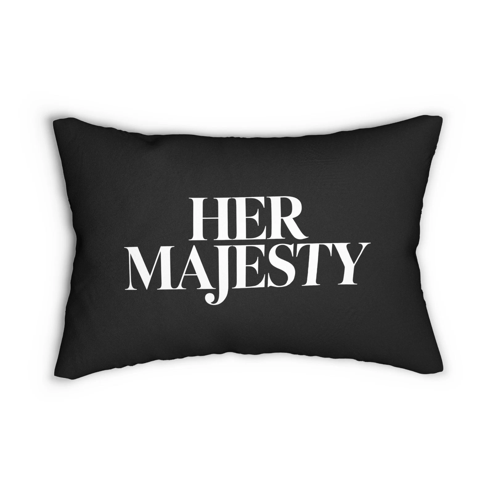 Her Majesty lumbar pillow | black typographic throw pillow
