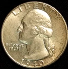 1940-P Washington High-Grade 25-Cent Quarter 90% Silver AU+ Coin