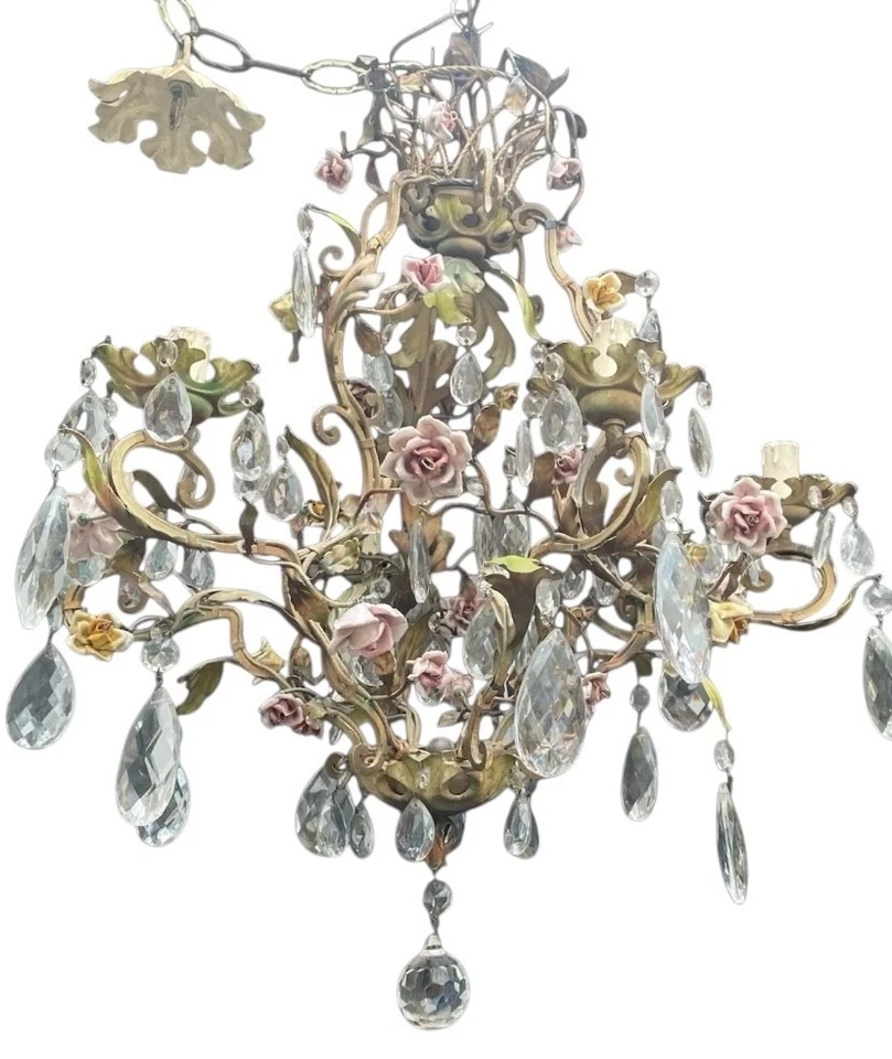 Lámpara de araña vintage de cristal y azulejos de cerámica - 7 luces, elegante Foto 2 de 4