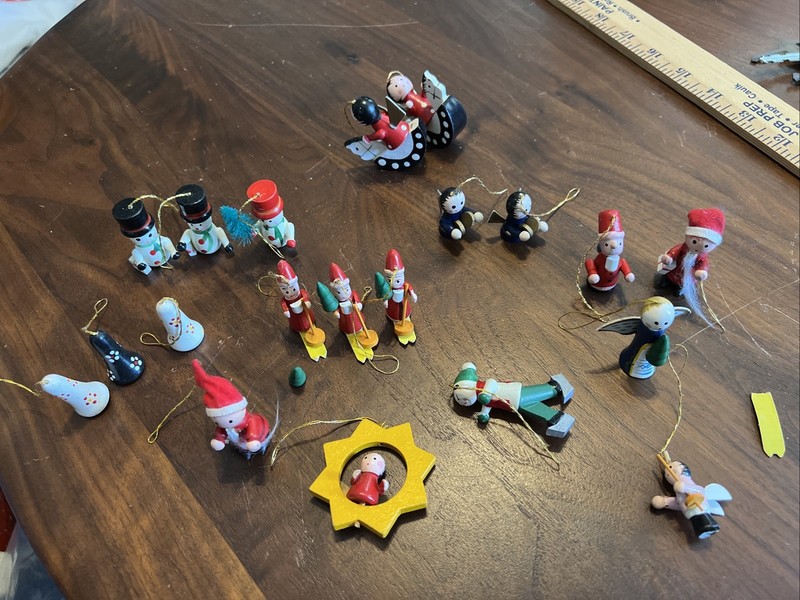 Vintage Wooden Christmas Tree Ornaments Lot of 20 Hand Painted Santa’s Snowmen