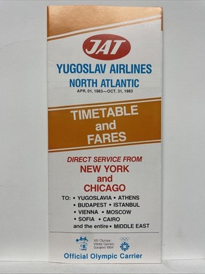 JAT Yugoslav Airlines Timetable and Fares (April 1 - October 31, 1983)