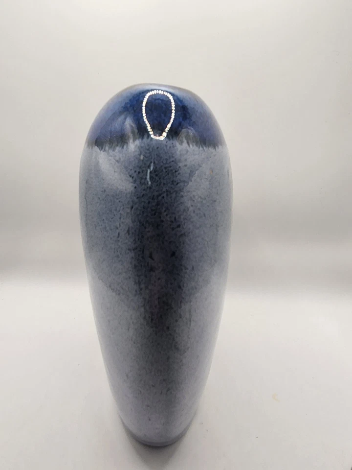 "Florero de cerámica William Crutchfield Studio 8"" azul gris esmalte por goteo abstracto moderno" Foto 4 de 4