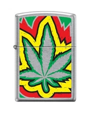 Zippo 5571,   "Leaf-Cannabis" Design,  Street Chrome Finish Lighter, NEW