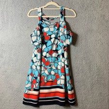 Kaari Blue Dress Womens S Small Floral Pattern Blue Red White Cold Shoulder