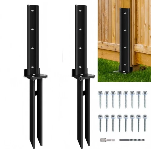 2 Pack Fence Post Repair Kit Heavy Duty Steel Anchor Stakes Ground Spike Bracket