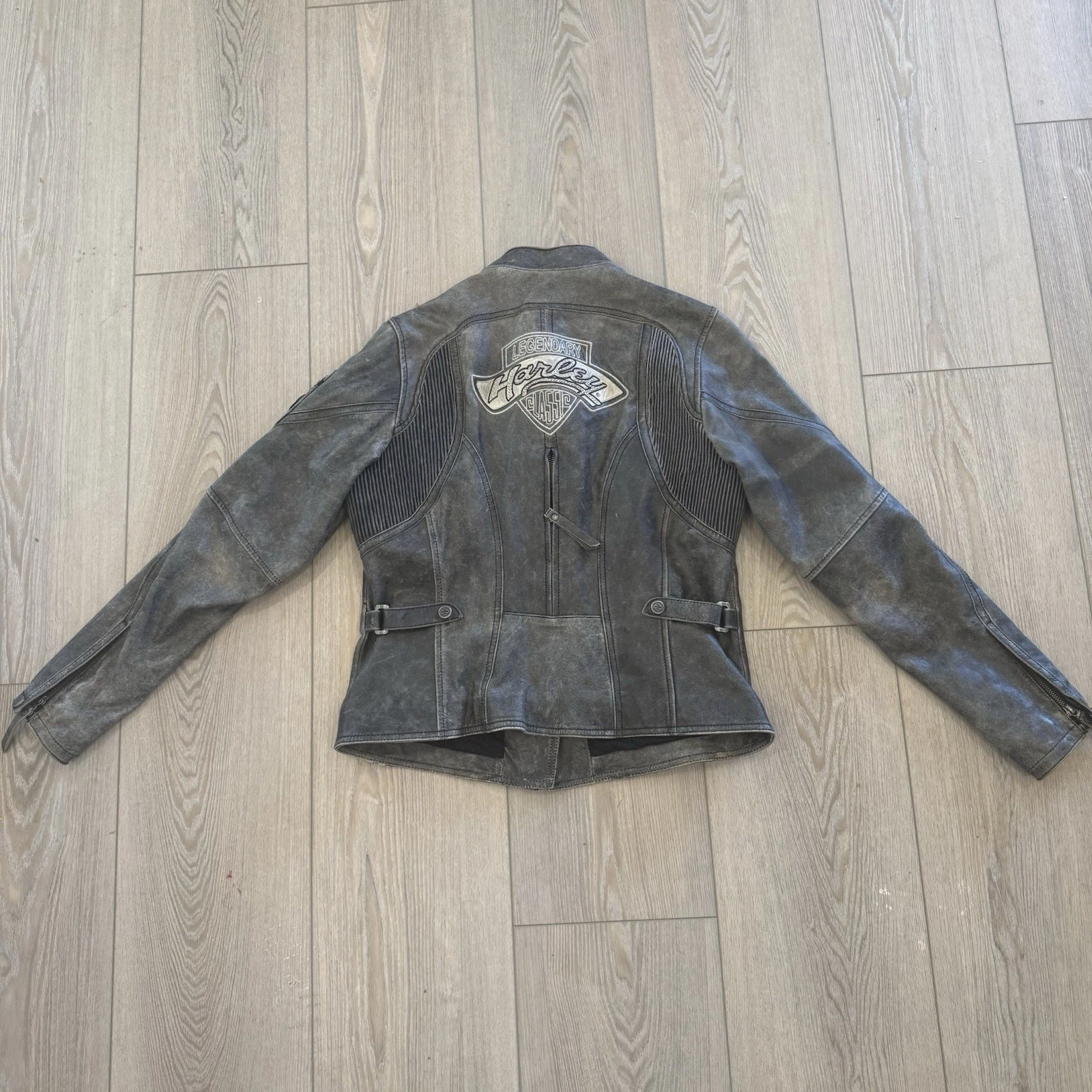Harley Davidson Jacket Gunmetal Grey Soft Leather Rustic look Patches Vent Large